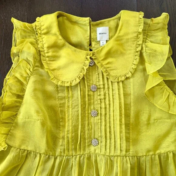 ANTHROPOLOGIE'S Maeve Peter Pan Collar Sheer Pintuck Babydoll Tank - Picture 7 of 9